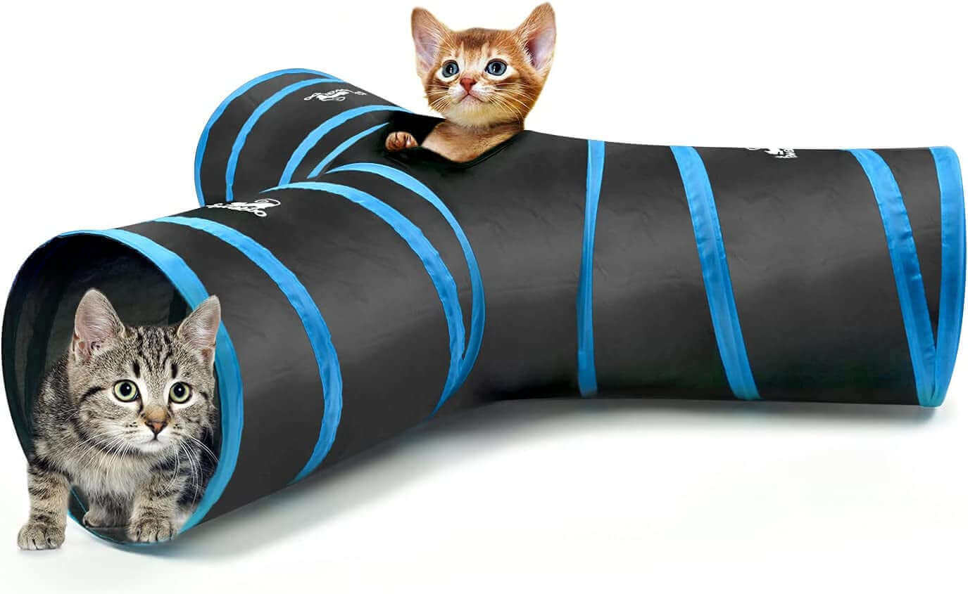 Cat Toys, Cat Tunnel Tube 3-Way Tunnels Extensible Collapsible Cat Play Tent Interactive Toy Maze Cat House Bed with Balls and Bells for Cat Kitten Kitty Rabbit Small Animal