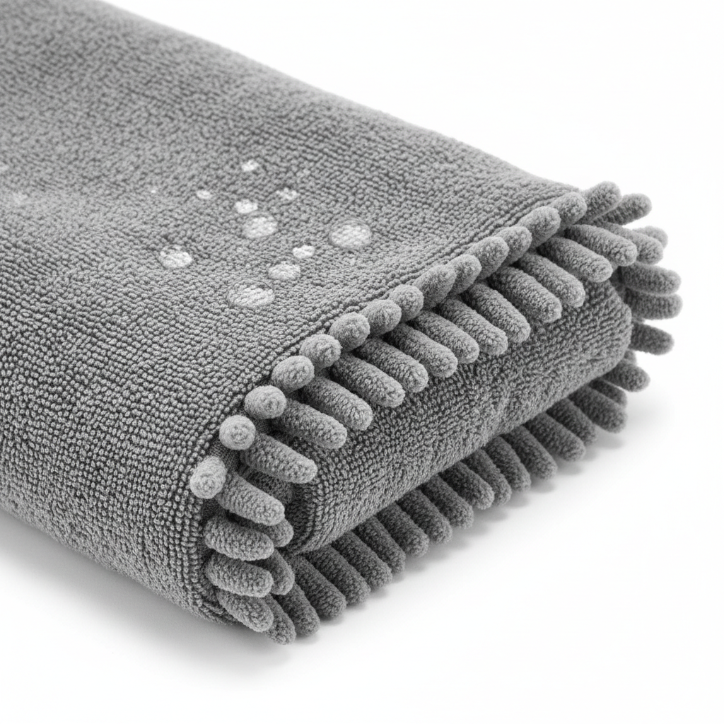 Grey shammy dog towel microfiber texture detail close-up