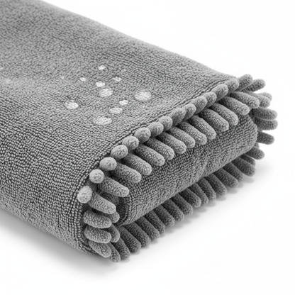 Grey shammy dog towel microfiber texture detail close-up